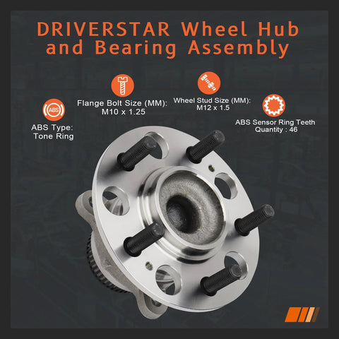 Rear Wheel Hub And Bearing Assembly For Hyundai Elantra 2007 To 2012 2.0L With Four Wheel ABS driver and passenger side