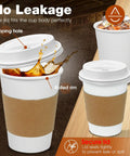 Leak-Proof 12 Oz Coffee Cups With Lids And Sleeves, 100 Pack, Disposable To Go Cups for easy transport, no spill features.