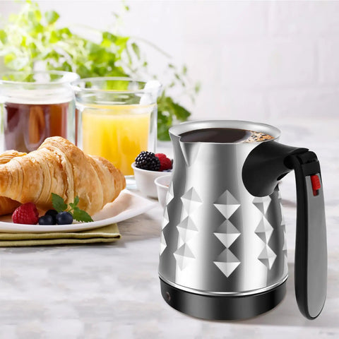 Turkish Coffee Maker 500ml Stainless Steel Pot With Folding Handle 5 To 6 Cup Capacity Electric Warmer Kettle For Home Or Travel Diamond Finish Go To Brew