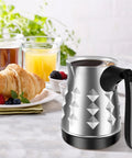 Electric Turkish Coffee Maker With Folding Handle 500ml Stainless Steel Pot 110V Quick Brew displayed on countertop