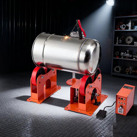 Heavy Duty Pipe Turning Rolls 2205 Lbs Capacity With Smooth Linkage Roller System Adjustable Wheel Range For Welding Positioner and Tank Support Equipment Making Jobs Easier in action.