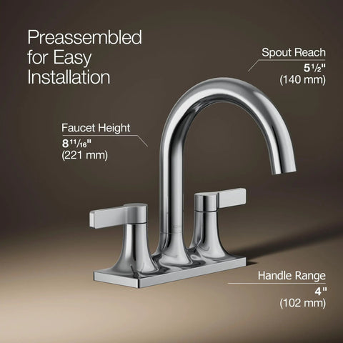 Venza Centerset Bathroom Sink Faucet With Dual Levers, 3 Hole Mount, 1.2 GPM Flow, Polished Chrome Finish