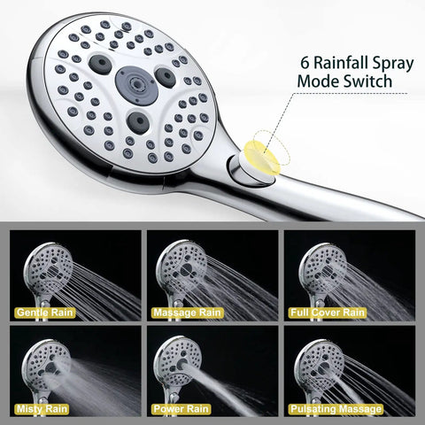 7 Setting Handheld Shower Head With On Off Pause Switch For No Fuss Easy Use High Pressure 4.8 Inch Spray Head 59 Inch Shower Hose