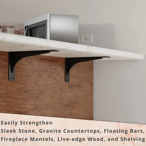 Gladiator Series Sleek Yet Steady Heavy Duty Welded 500 Lb Low Profile Granite Countertop Support Shelf Brackets installed under countertop