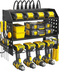 Power Tool Organizer With Built In Charging Station Six Outlets And Three Layer Wall Mounted Drill Storage Rack Black