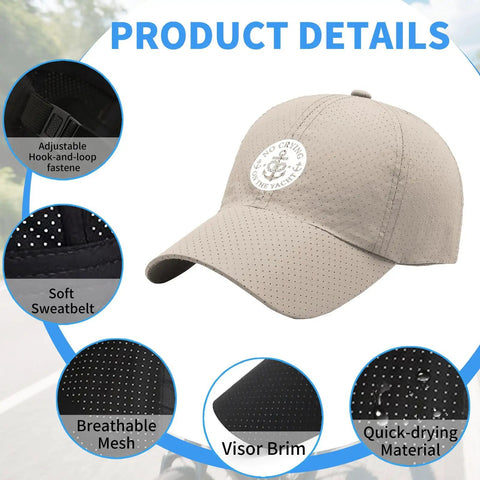 No Crying On The Yacht Unisex Adjustable Hat For All Seasons, lightweight beige cap with breathable mesh and adjustable strap.