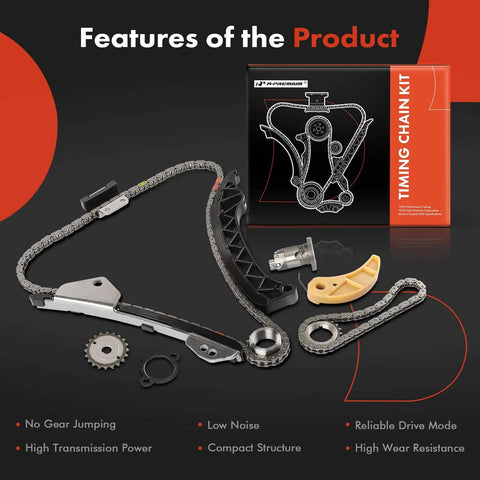 Go-To Engine Timing Chain Kit With Sprocket And Tensioner And Guide For Toyota Corolla Matrix Prius Prius AWD Plug In CT200h Vibe Xd L4 1.8L Replacement, displayed with included components.