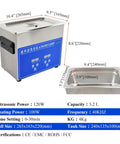 Heavy Duty Digital Ultrasonic Cleaner 3.2L Tank With Basket showing dimensions and specifications for precision cleaning.