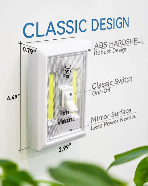 4 Pack Battery Operated Tap Light With Dual COB LED Panels Per Switch, Classic Design Dimensions and Features