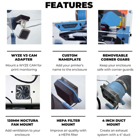 Features of the Enclosure Kit With LED Light For 3D Printers Made To Fit Bambu Lab A1 Mini Prusa MK4 Mini And Ikea Lack Table Includes Twenty Plus Accessory Prints