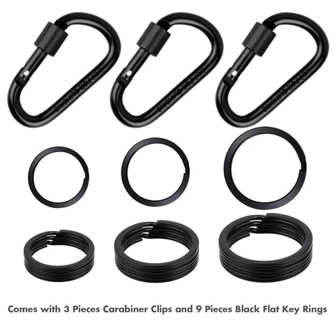 Locking Carabiner Keychain Clips Set Of 3 With 9 Assorted Size D Ring Key Rings For Water Bottles Dog Tags And Car Keys