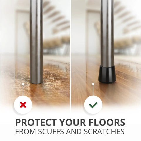 Heavy Duty Rubber Chair Leg Caps Total Game Changer For Hardwood Floors Keep Your Space Looking Crisp Anti Scratch Furniture Foot Covers thick black rubber leg cap on chair leg.
