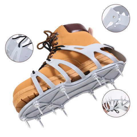 Side view of Spiked Lawn Aerator Shoes For Patio And Garden Use With 4.5cm Nails Durable EVA Rubber And Metal Build Easy To Wear Yard Aeration Tool