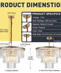 Product dimensions and specifications for 12 Light Gold Modern Crystal Chandelier Three Tier Pendant Lighting Fixture