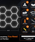 Eight Grid Honeycomb Hexagon LED Garage Light 245W Ultra Bright 6500K Cool White components including connectors and tubes