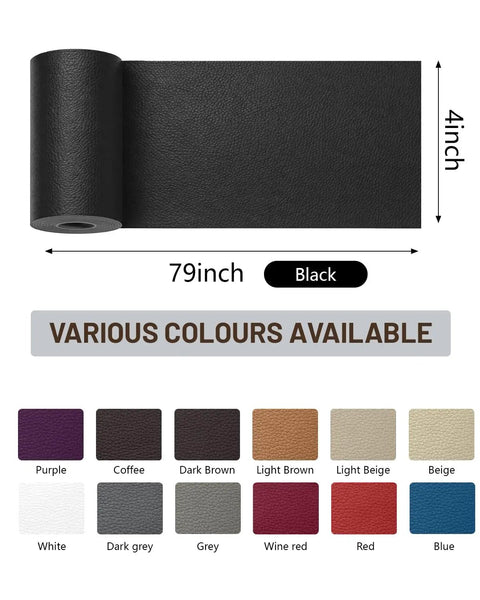 Heavy Duty Self Adhesive Leather Repair Tape Kit For Beat Up Furniture Sofa And Car Seats Quick Waterproof Vinyl Patch Fix That Gonna Restore Your Gear Without Draining Your Sweet Cash in black color, 79inch by 4inch.