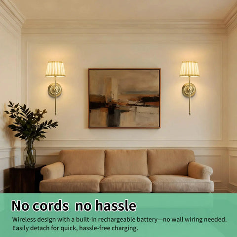Slick Cordless Wall Sconces Set Of Two Packing All Day 10000 Mah Battery Life And Rgb Color Shift Lighting on living room walls.