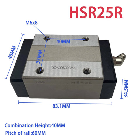 High Precision Linear Guide Rail and Block Set for CNC Machines and 3D Printers HSR25R HSR25R1SS HSR25R1UU HSV15R GK Carriage with Four Row Ball Bearings Endplates for Smooth Motion Control and Accurate Positioning, HSR25R block 83.1mm