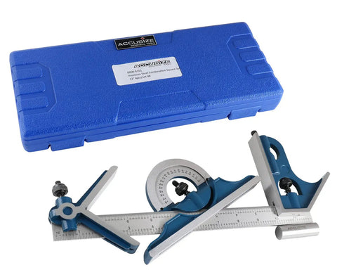 12 Inch Combination Square Ruler Set With Protractor Satin Finish, 4R Graduation, 4 Piece Layout Gauge Built For Handy Heights, Depths, And Angles In The Shop Or DIY Projects