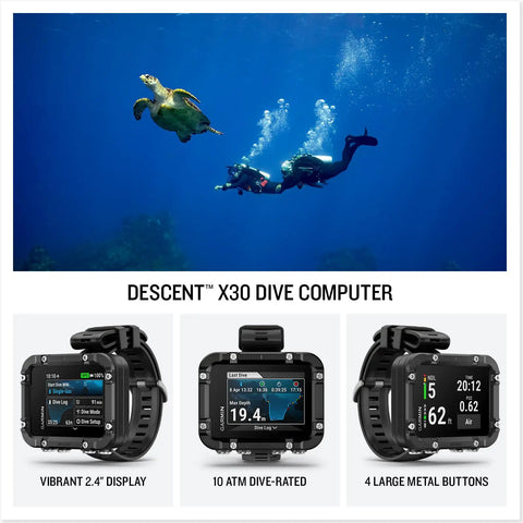 Descent X30 Dive Computer Go-To Rugged Buddy With Surface GPS, Button Controls, 2.4 Inch Color Display, scuba divers underwater