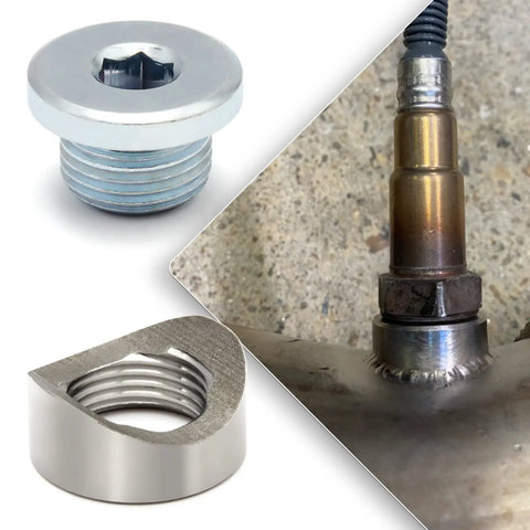 Image showing M18x1.5 Notched Style Weld Bung And Plugs Kit 304 Stainless Steel Bung For Easy Weld Zinc Plated Oxygen Sensor Plugs.
