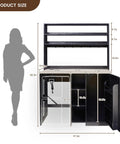 Mini Fridge Cabinet With Storage And Power Outlet Coffee Bar Cabinet dimensions shown with comparison to person silhouette
