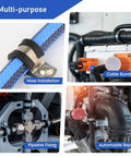 134 Piece Cable Clamps Assortment Kit with 304 Stainless Steel Rubber Cushioned P Clamps in various uses like hose installation and cable bundling.