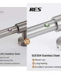 Comparison of SUS201 and SUS304 stainless steel shower slide bars highlighting rust resistance; focus on durability and longevity.