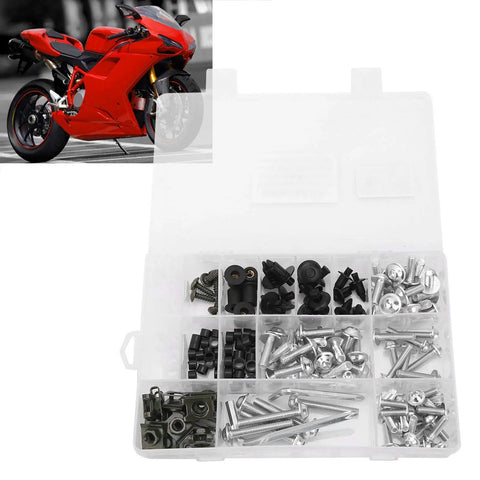 Aluminum Motorcycle Fairing Bolt Kit One Stop With Assorted Screws And Fasteners For Sports Bikes Replacement Hardware Silver Finish Durable OEM Grade Hardware in box