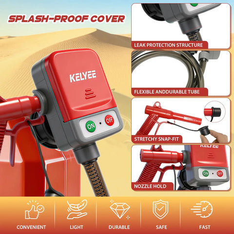 Heavy Duty Fuel Transfer Pump With Auto Stop And 3.2 GPM Quick Flow Rate using splash-proof cover and flexible durable tube.