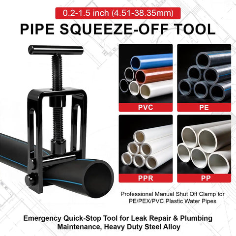 Emergency Water Shut Off Tool for 0.2 to 1.5 Inch Pipes - Manual Clamp for PE PEX PVC PPR PP Plumbing, Quick Stop Water Flow Without Main Valve