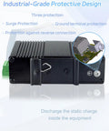 Industrial Grade Mini Gigabit Ethernet Switch With SFP Slot, Din Rail Mount, showing protective features and static discharge design