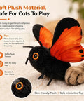 Totally Interactive Cat Butterfly Toy With Sensor Flight And Realistic Wing Motion That Sparks Hunting Instincts, Durable Plush Flapping Butterfly For Solo Indoor Play, Yellow 1pc. black-orange plush cat butterfly toy close-up