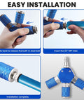 3 Way 1/4 Inch NPT Air Compressor Manifold With Quick Connect Fittings installation steps shown with blue aluminum body.