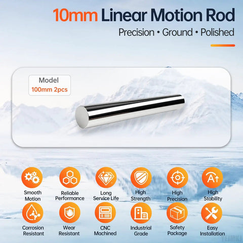 Smooth Operation 2Pack Of 10mm By 100Mm Linear Motion Rods Shaft Guide With Reliable Chrome Plated Carbon Steel Build For Perfect Sliding Action, precision ground and polished finish.