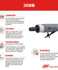 Air Straight Die Grinder 0.33 HP 25,000 RPM With Vane Motor, Lightweight 1 Lb, ergonomic design, Ingersoll Rand model 308B