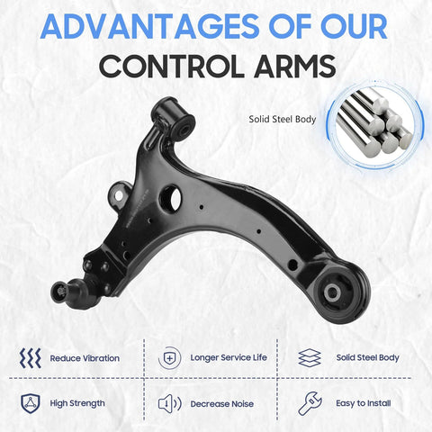Front lower control arm with ball joint, black steel suspension component