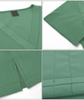 Close-up details of Green Womens Scrubs Set With Top And Jogger Pants Machine Washable Nurse Workwear for Spa Beauty Salons