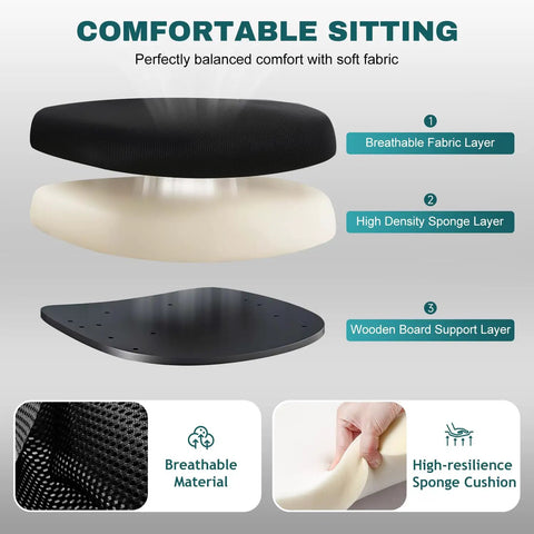 Exploded view of cushioned seat layers for Ergonomic Gaming Chair With Lumbar Support And Armrests For Home Office And Gaming.