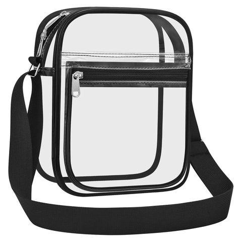 Stadium Ready Clear Purse For Events Crossbody Bag For Men And Women with black strap, see-through design, 10.3 x 8.3 x 3.5 inches