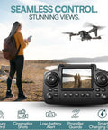 Woman flying 4K UHD Camera Drone with Built-In Screen Remote, Foldable WiFi FPV Quadcopter showcasing seamless control.