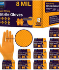 Heavy Duty Orange Nitrile Gloves With Ultra Thick 8 Mil Diamond Textured Grip For Industrial Mechanics And Cleaning Latex Free