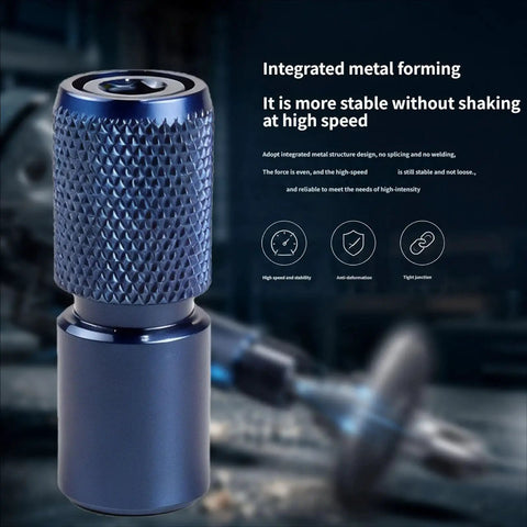 Close-up of Premium Heavy Duty 10mm Thread Structure Locking Adapter For Power Drills with textured grip and solid metal design.