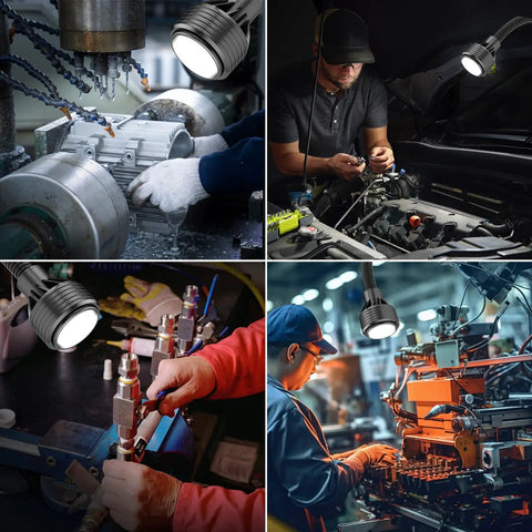 Heavy Duty Magnetic Work Light With Flexible Gooseneck And Adjustable Focus Pumping 1320 Lumens used in automotive and machining tasks.