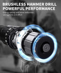 Close-up of Brushless 20 Volt Cordless Hammer Drill Set With Two Batteries And Charger One Half Inch Drive Three Modes
