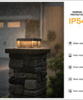 Outdoor Post Light 11.8 Inch Column Lamp Hardwired For Patio Driveway Gate Waterproof 3000K Warm LED Pillar Lighting in rain.
