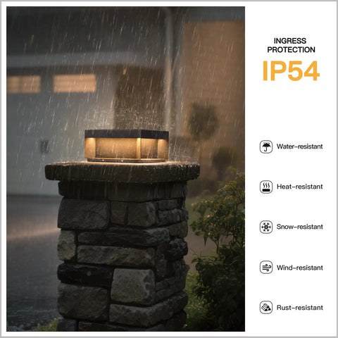 Outdoor Post Light 11.8 Inch Column Lamp Hardwired For Patio Driveway Gate Waterproof 3000K Warm LED Pillar Lighting in rain.