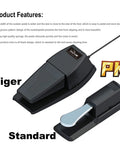 Grippy Sustain Pedal With Polarity Switch For Electronic Keyboards Digital Pianos And MIDI Keyboards Upgraded Grounding Surface With Extra Non Slip Pads For Stable Realistic Pedaling, larger pedal version shown with anti-slip design