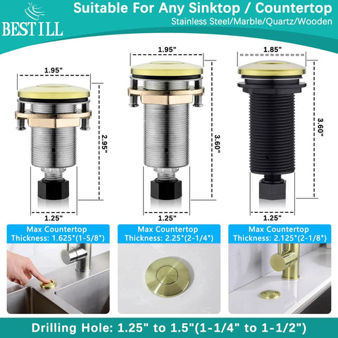 Dimensions of Super Safe Ul Certified Sink Top Air Switch Kit For Garbage Disposal Brushed Gold Long Push Button With Brass Cover