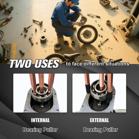 Mechanic using All-In-One 36-In-1 Bearing Puller Kit For Blind Hole Removal With 3 Jaw Hooks And Bearing Separator Pro Grade Heavy Duty Tools
